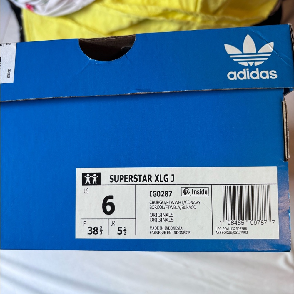 Adidas Superstar XLG J in maroon Blue and White